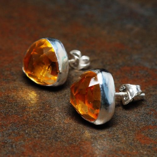 Contemporary handcrafted sterling silver trillion Citrine studs 13th Birthday prize giveaway